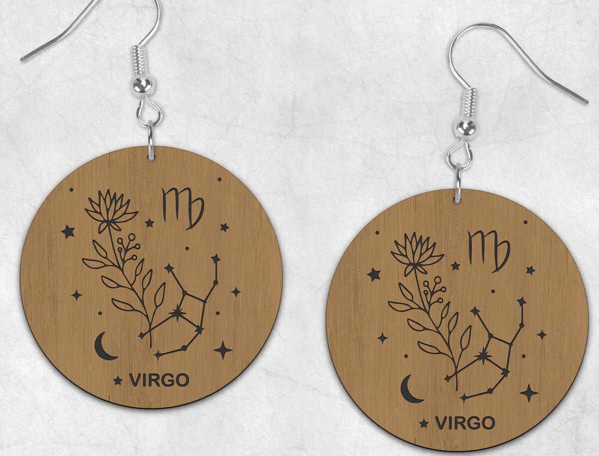 Σετ των 3 Intra απο ξύλο plywood 3mm-4mm πάχος – Σκουλαρίκια Virgo Zodiac Boho Δίασταση  5x5 cm INTRAFABR-28537962