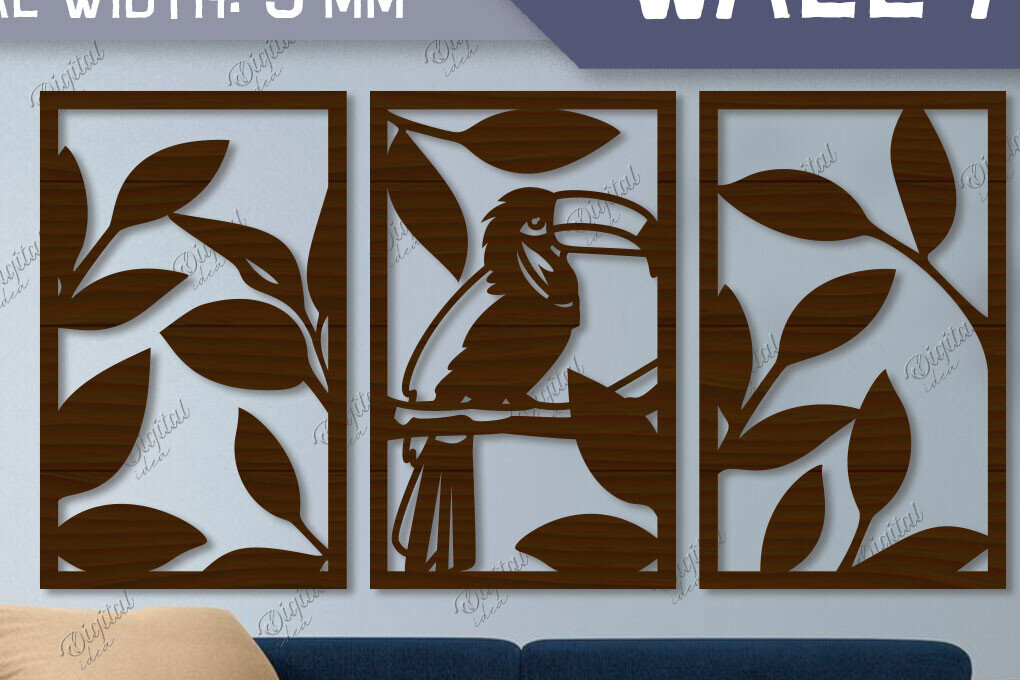 Intra απο ξύλο plywood 3mm-4mm πάχος – Τέχνη τοίχου Floral and Birds Δίασταση  40x30 cm INTRAFABR-85703241