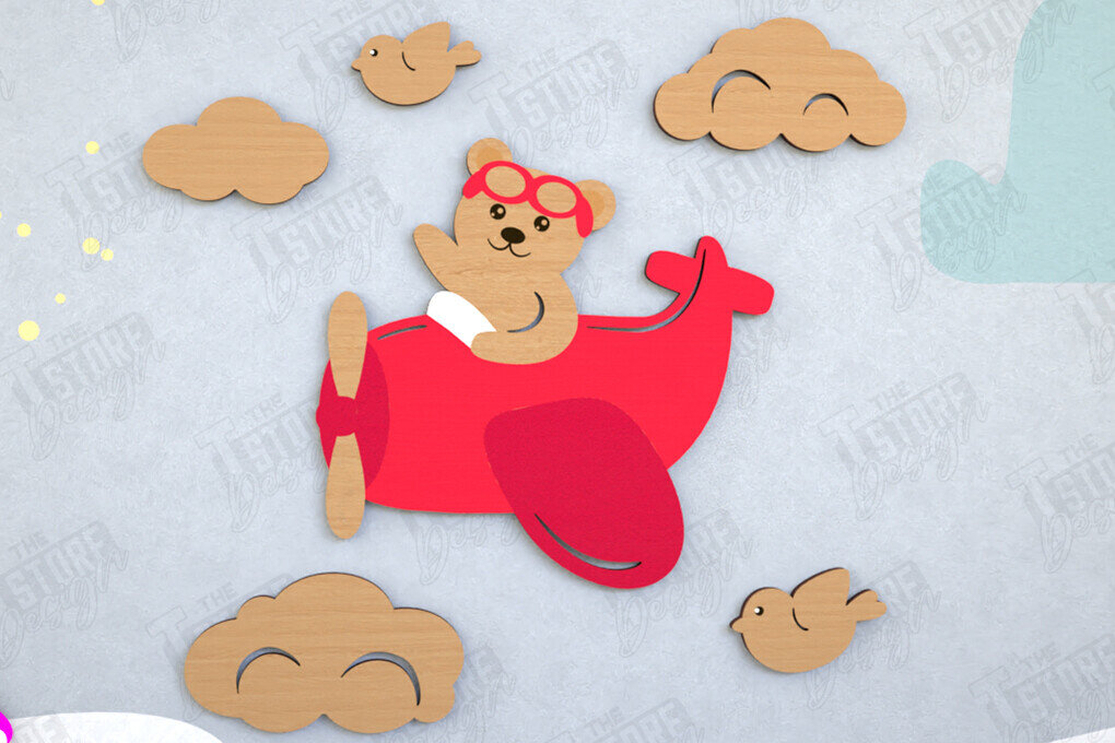 Intra απο ξύλο plywood 3mm-4mm πάχος – Διακόσμηση τοίχου βρεφικού δωματίου  κοπής με λέιζερ Δίασταση  40x30 cm INTRAFABR-114668627