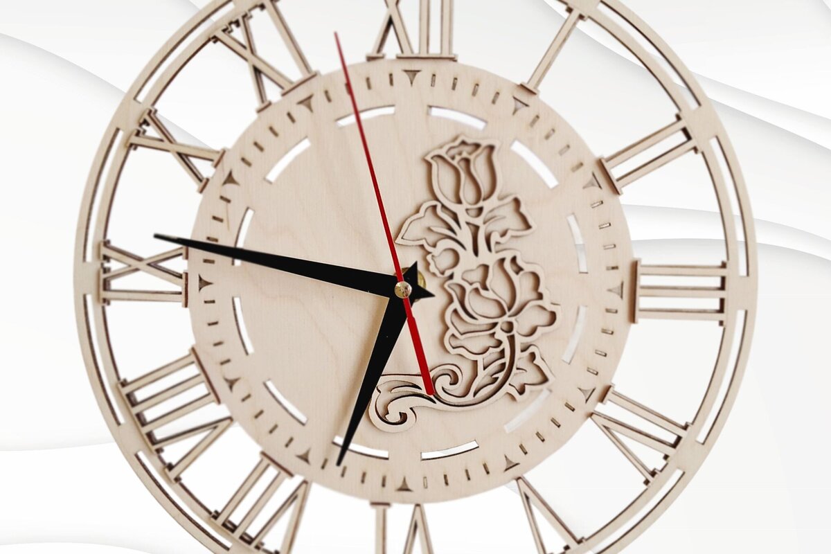 Intra απο ξύλο plywood 3mm-4mm πάχος – Ρολόγια τοίχου με κομμένο αρχείο με μοτίβο λουλουδιών Δίασταση  40x30 cm INTRAFABR-124822953