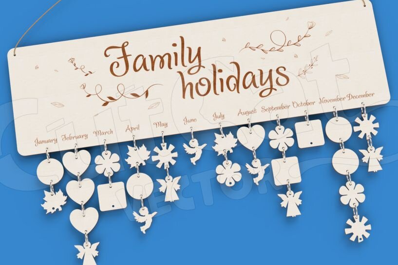 Σετ των 2 Intra απο ξύλο plywood 3mm-4mm πάχος – Τοίχο Οικογενειακό Ημερολόγιο διακοπών με χαραγμένο Δίασταση  20x20 cm INTRAFABR-119327981