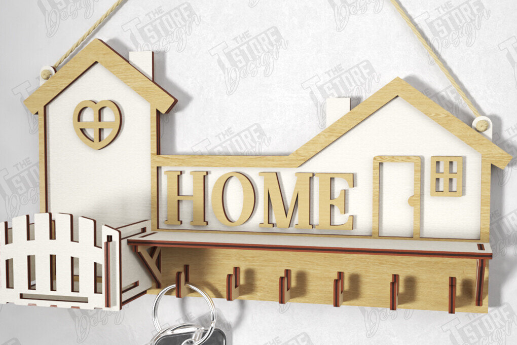 Intra απο ξύλο plywood 3mm-4mm πάχος – Κλειδιά τοίχου Κοπή Laser | Σχήμα σπιτιού Δίασταση  40x30 cm INTRAFABR-120962917