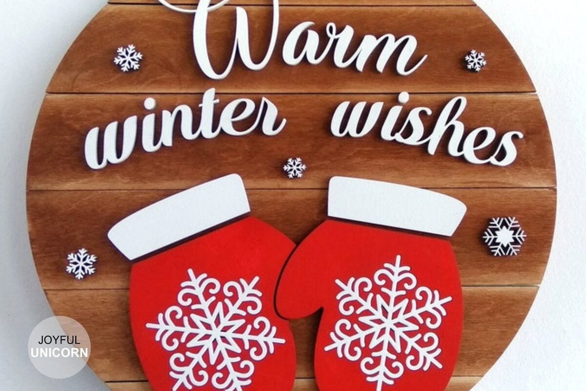 Σετ των 2 Intra απο ξύλο plywood 3mm-4mm πάχος – Ζεστό χειμερινό σημάδι ευχών Δίασταση  20x20 cm INTRAFABR-33159256