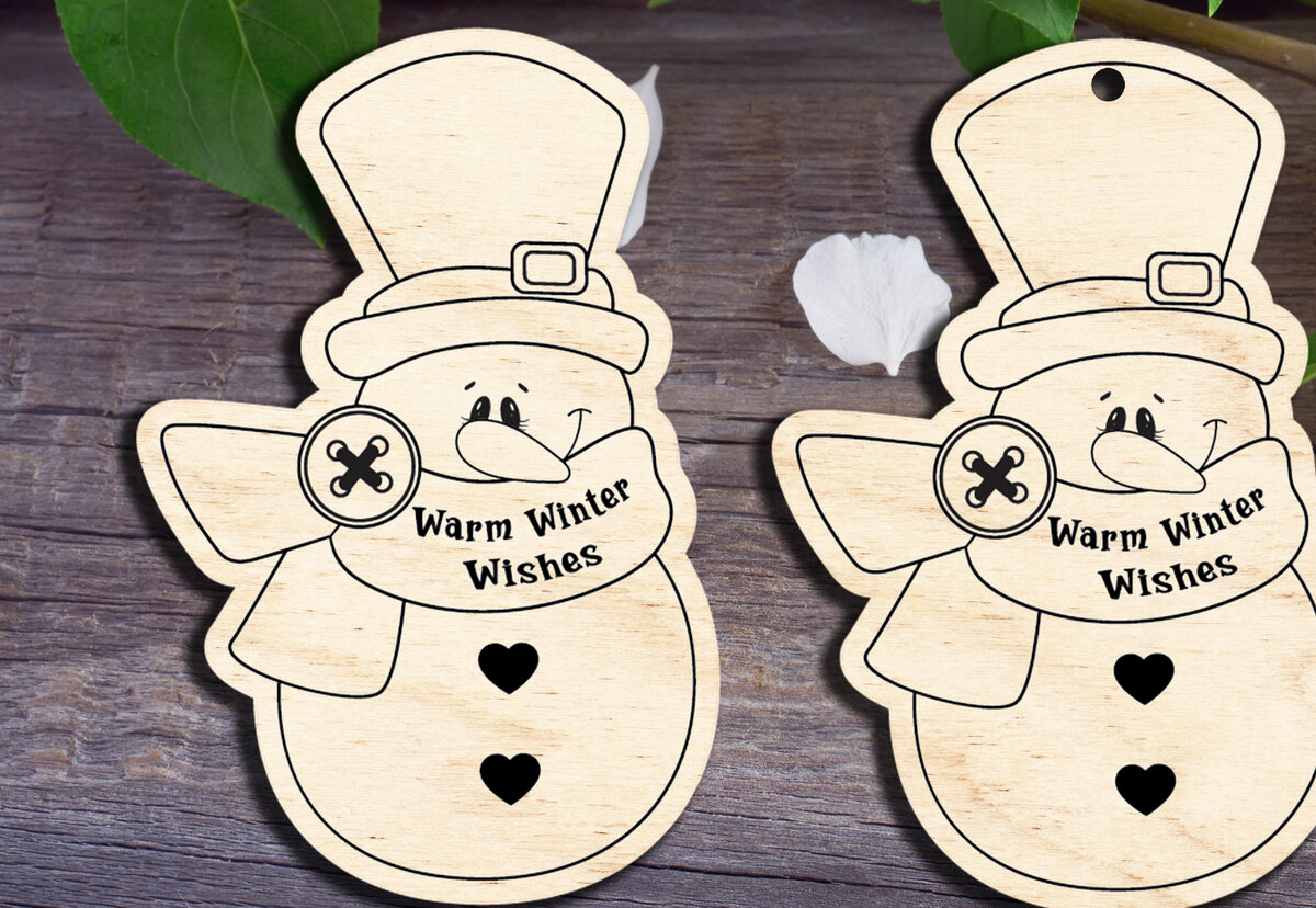 Σετ των 2 Intra απο ξύλο plywood 3mm-4mm πάχος – Στολίδι Ζεστό Χειμωνιάτικο Ευχές Χιονάνθρωπος Δίασταση  20x20 cm INTRAFABR-29465370