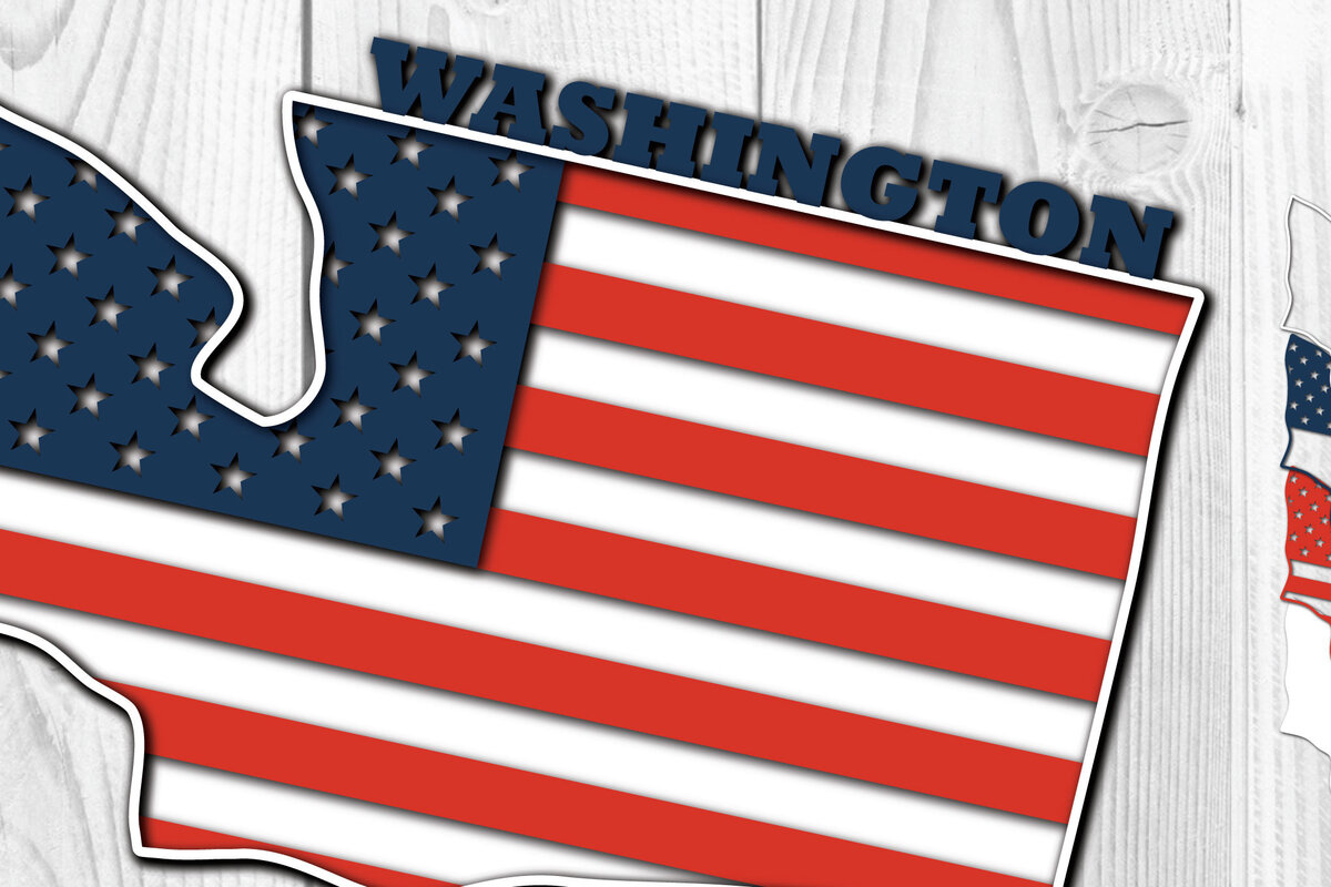 Σετ των 2 Intra απο ξύλο plywood 3mm-4mm πάχος – Washington USA 3d Flag Paper cut Δίασταση  20x20 cm INTRAFABR-65211115