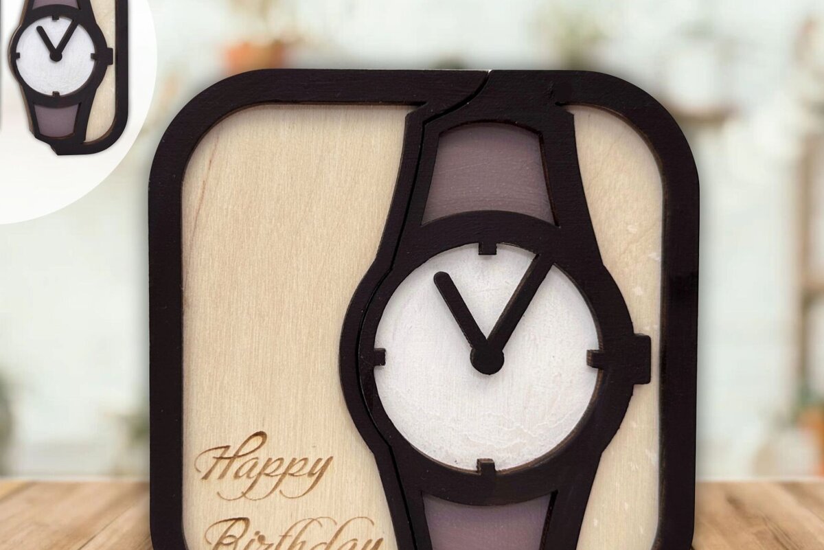 Σετ των 2 Intra απο ξύλο plywood 3mm-4mm πάχος – Παρακολουθήστε Κάτοχος δωροκάρτας Happy Birthday Δίασταση  20x20 cm INTRAFABR-98201911