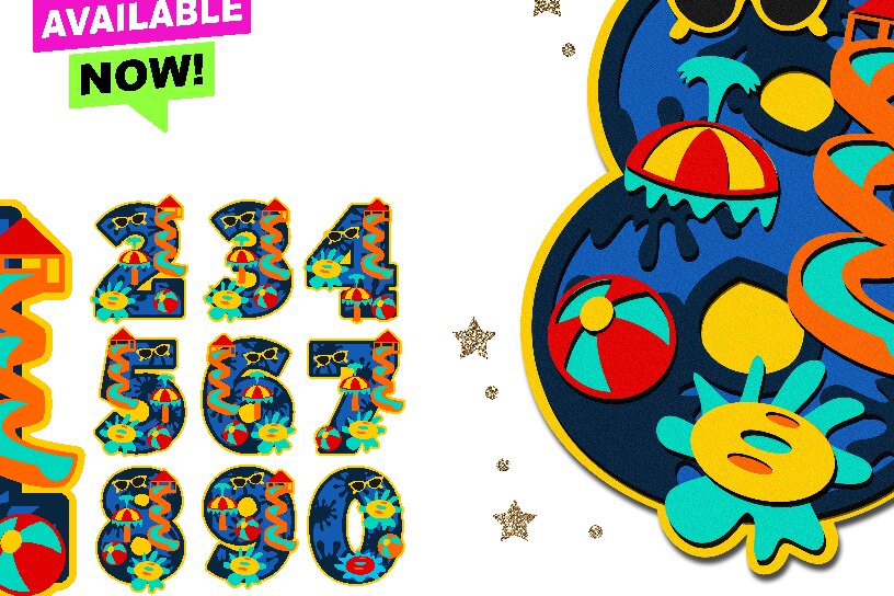 Σετ των 2 Intra απο ξύλο plywood 3mm-4mm πάχος – Αριθμοί Water Park Δίασταση  20x20 cm INTRAFABR-39420458