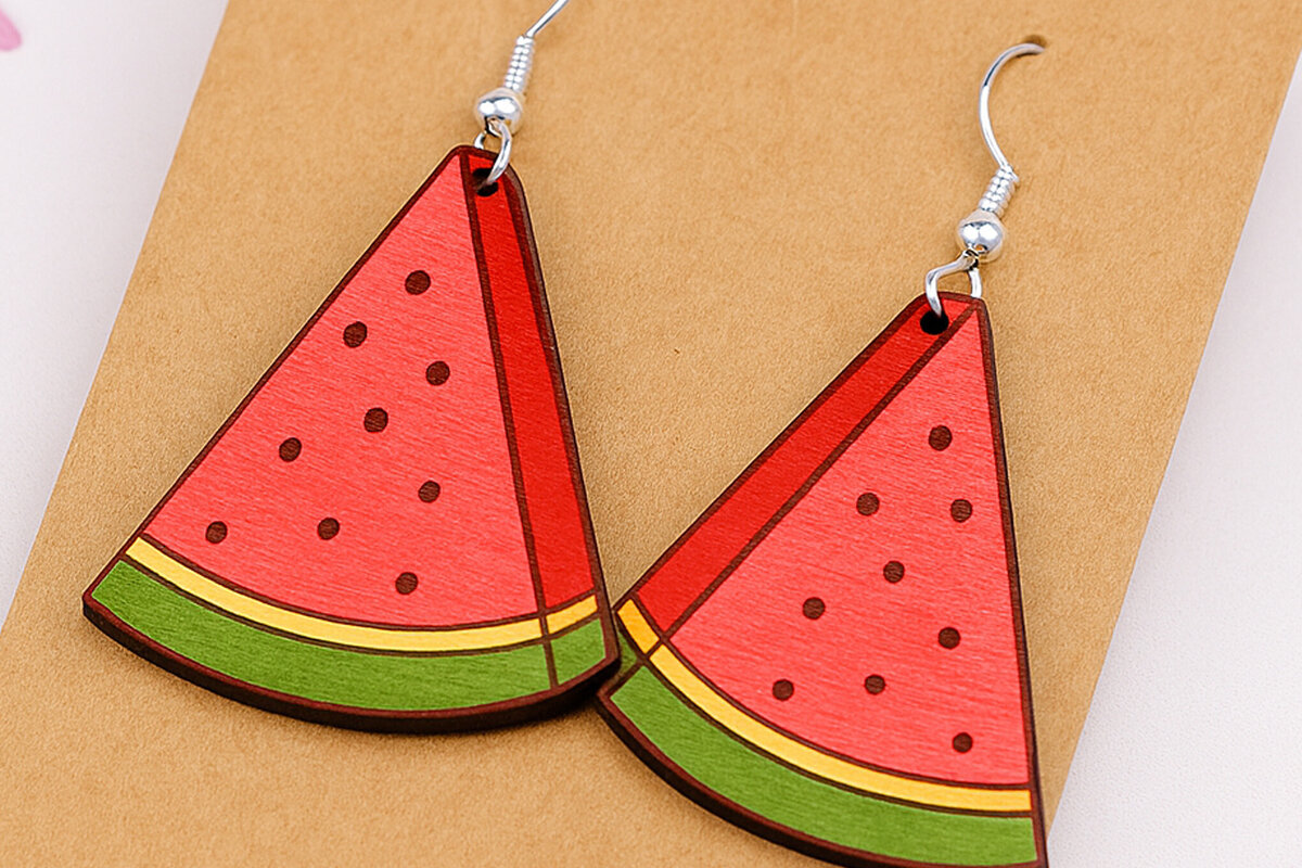 Σετ των 3 Intra απο ξύλο plywood 3mm-4mm πάχος – Σκουλαρίκια καρπούζι Δίασταση  5x5 cm INTRAFABR-125313064