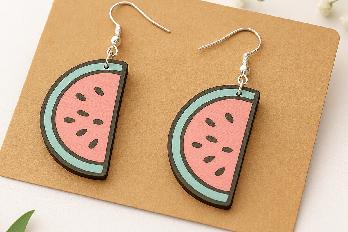 Σετ των 3 Intra απο ξύλο plywood 3mm-4mm πάχος – Σκουλαρίκια σε φέτες καρπούζι Δίασταση  5x5 cm INTRAFABR-123818126