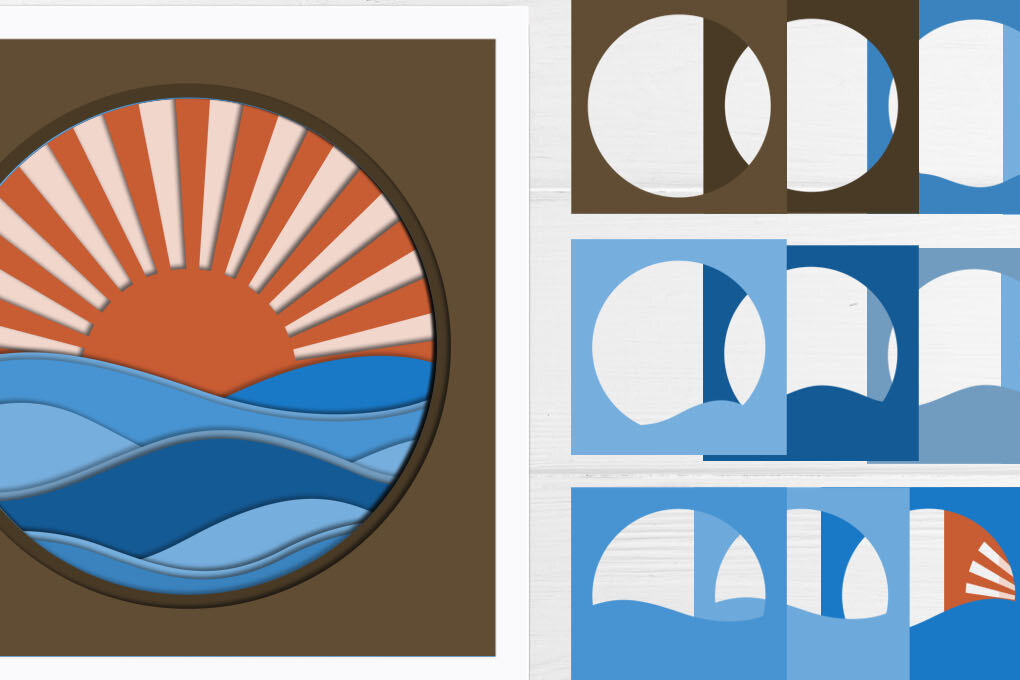 Σετ των 2 Intra απο ξύλο plywood 3mm-4mm πάχος – Waves Shadow Box, 3d Ocean Layered Δίασταση  20x20 cm INTRAFABR-66220132