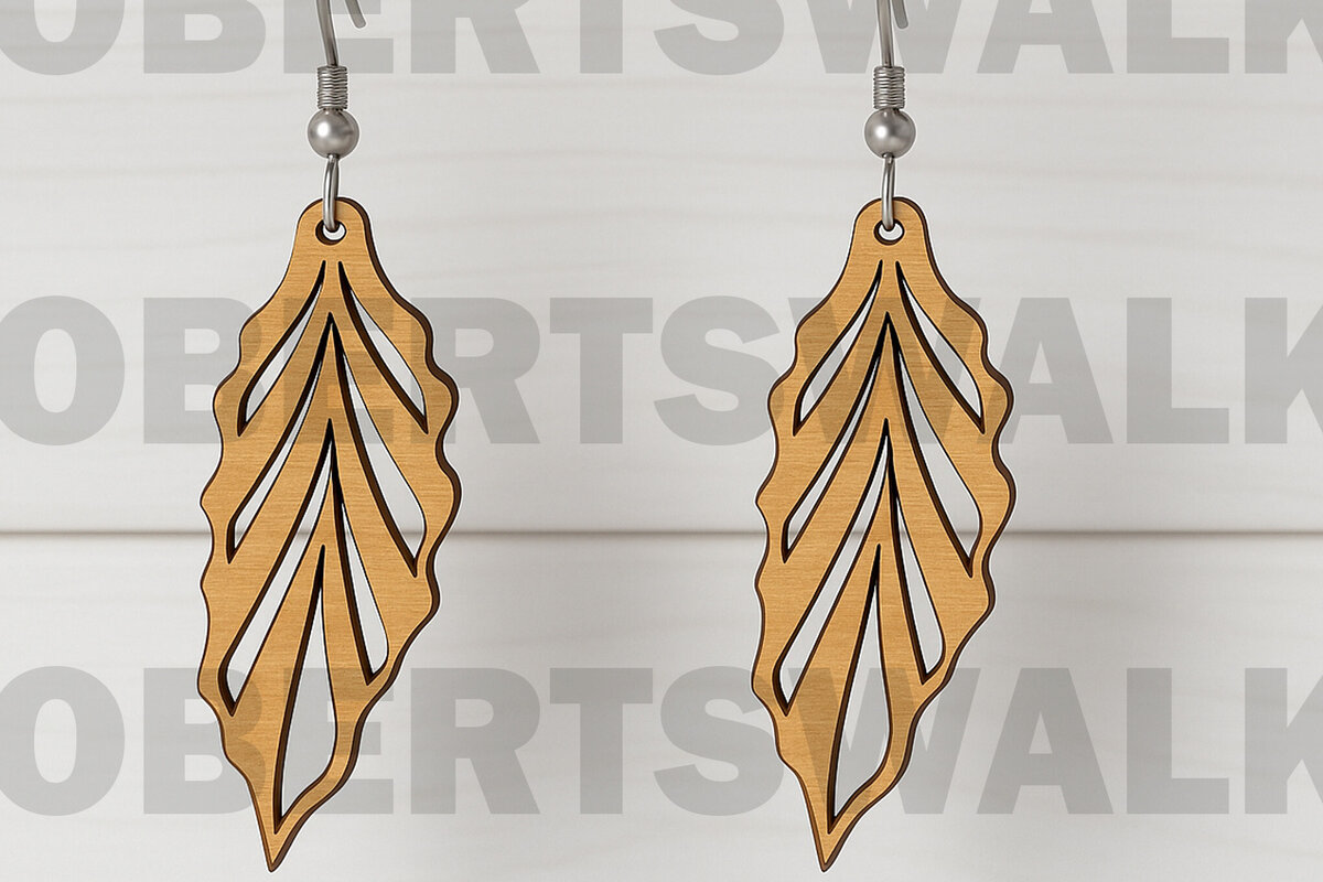 Σετ των 3 Intra απο ξύλο plywood 3mm-4mm πάχος – Σκουλαρίκια κυματιστά φύλλα Δίασταση  5x5 cm INTRAFABR-123813126