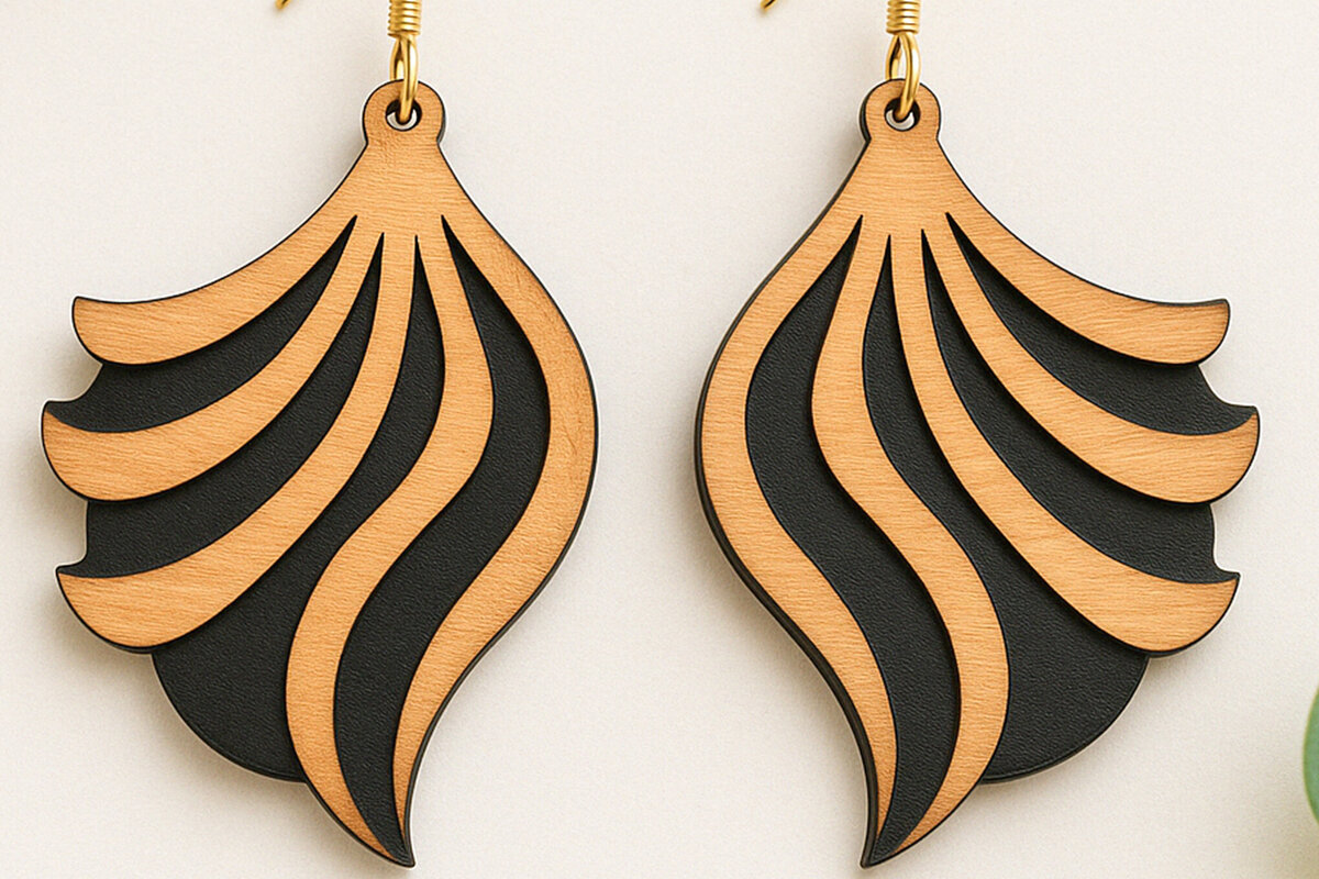 Σετ των 3 Intra απο ξύλο plywood 3mm-4mm πάχος – Σκουλαρίκια κυματιστά φύλλα Cut Δίασταση  5x5 cm INTRAFABR-120635937