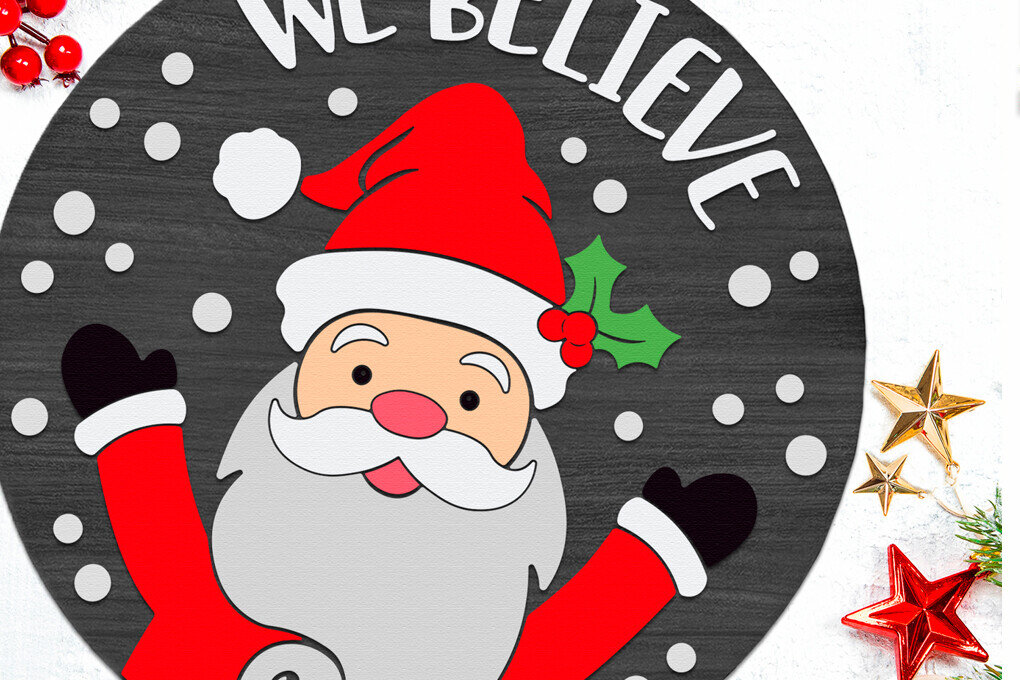 Σετ των 2 Intra απο ξύλο plywood 3mm-4mm πάχος – We Believe, Xmas Door Sign Δίασταση  40x30 cm INTRAFABR-109801222