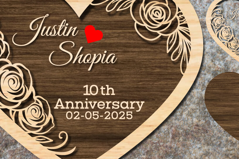 Σετ των 2 Intra απο ξύλο plywood 3mm-4mm πάχος – Κοπή με λέιζερ σε σχήμα αγάπης επετείου γάμου Δίασταση  20x20 cm INTRAFABR-113731800