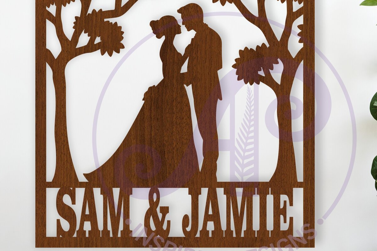 Σετ των 2 Intra απο ξύλο plywood 3mm-4mm πάχος – Σήμα ονόματος γάμου νύφης και γαμπρού Δίασταση  20x20 cm INTRAFABR-118239700