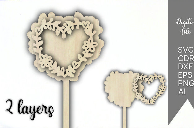 Σετ των 2 Intra απο ξύλο plywood 3mm-4mm πάχος – Κορνίζα Topper Cake Γάμου, Γενέθλια Δίασταση  20x20 cm INTRAFABR-110542328