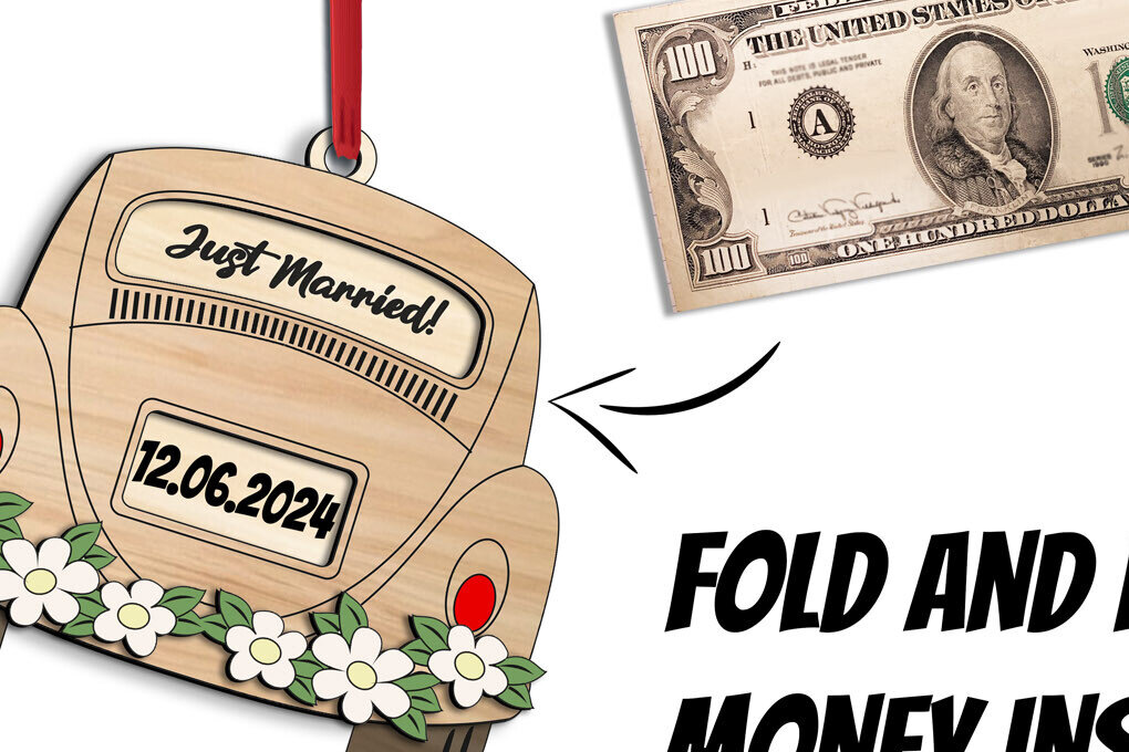 Σετ των 2 Intra απο ξύλο plywood 3mm-4mm πάχος – Κάτοχος χρημάτων Beetle Car Wedding Car Παντρεμένος Δίασταση  20x20 cm INTRAFABR-102046015