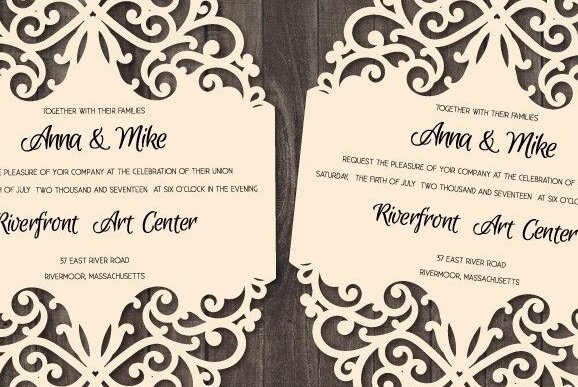 Σετ των 2 Intra απο ξύλο plywood 3mm-4mm πάχος – Γαμήλια κάρτα Cutout Πρότυπο Cricut Δίασταση  20x20 cm INTRAFABR-32546263