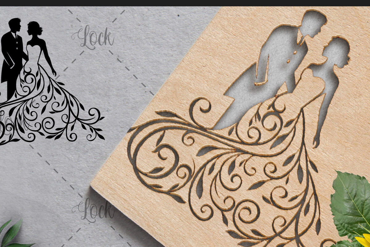 Σετ των 2 Intra απο ξύλο plywood 3mm-4mm πάχος – Ζευγάρι γάμου, Γυναίκα με φόρεμα Δίασταση  20x20 cm INTRAFABR-16709450