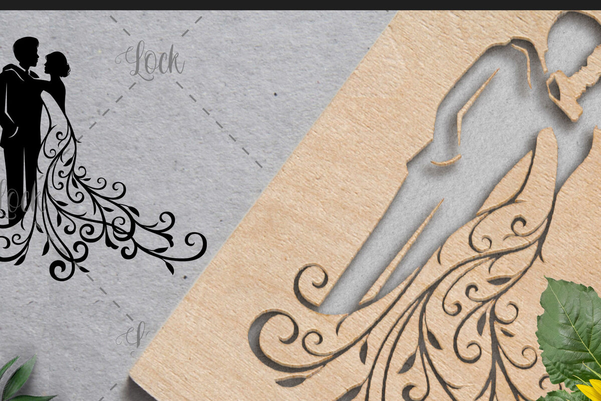 Σετ των 2 Intra απο ξύλο plywood 3mm-4mm πάχος – Ζευγάρι γάμου, Γυναίκα με φόρεμα Δίασταση  20x20 cm INTRAFABR-16709476