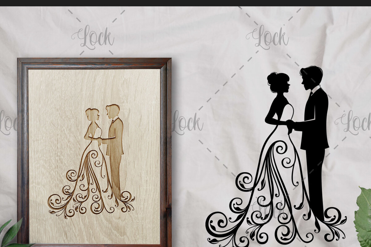 Σετ των 2 Intra απο ξύλο plywood 3mm-4mm πάχος – Ζευγάρι γάμου, Γυναίκα με φόρεμα Δίασταση  20x20 cm INTRAFABR-16709507