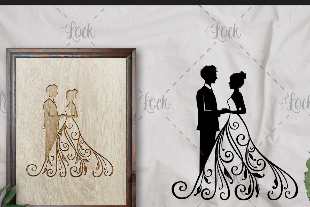 Σετ των 2 Intra απο ξύλο plywood 3mm-4mm πάχος – Ζευγάρι γάμου, Γυναίκα με φόρεμα Δίασταση  20x20 cm INTRAFABR-16709554