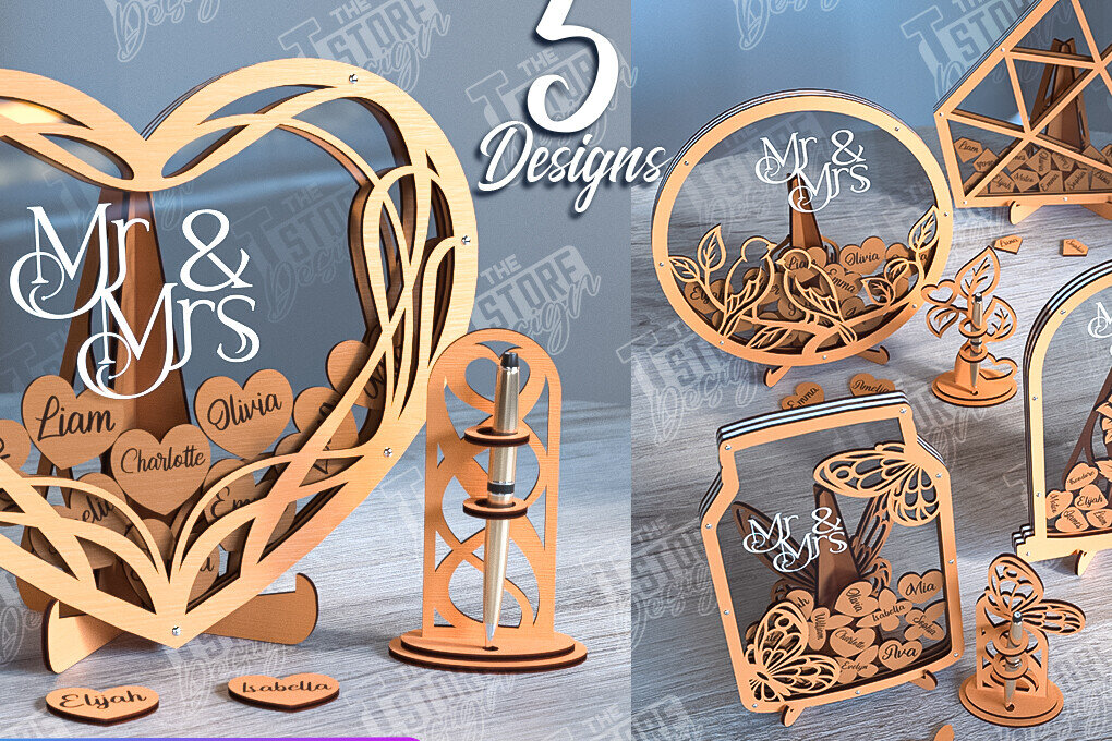 Σετ των 2 Intra απο ξύλο plywood 3mm-4mm πάχος – Πακέτο λέιζερ βιβλίου επισκεπτών Wedding Drop Box Δίασταση  20x20 cm INTRAFABR-102132817