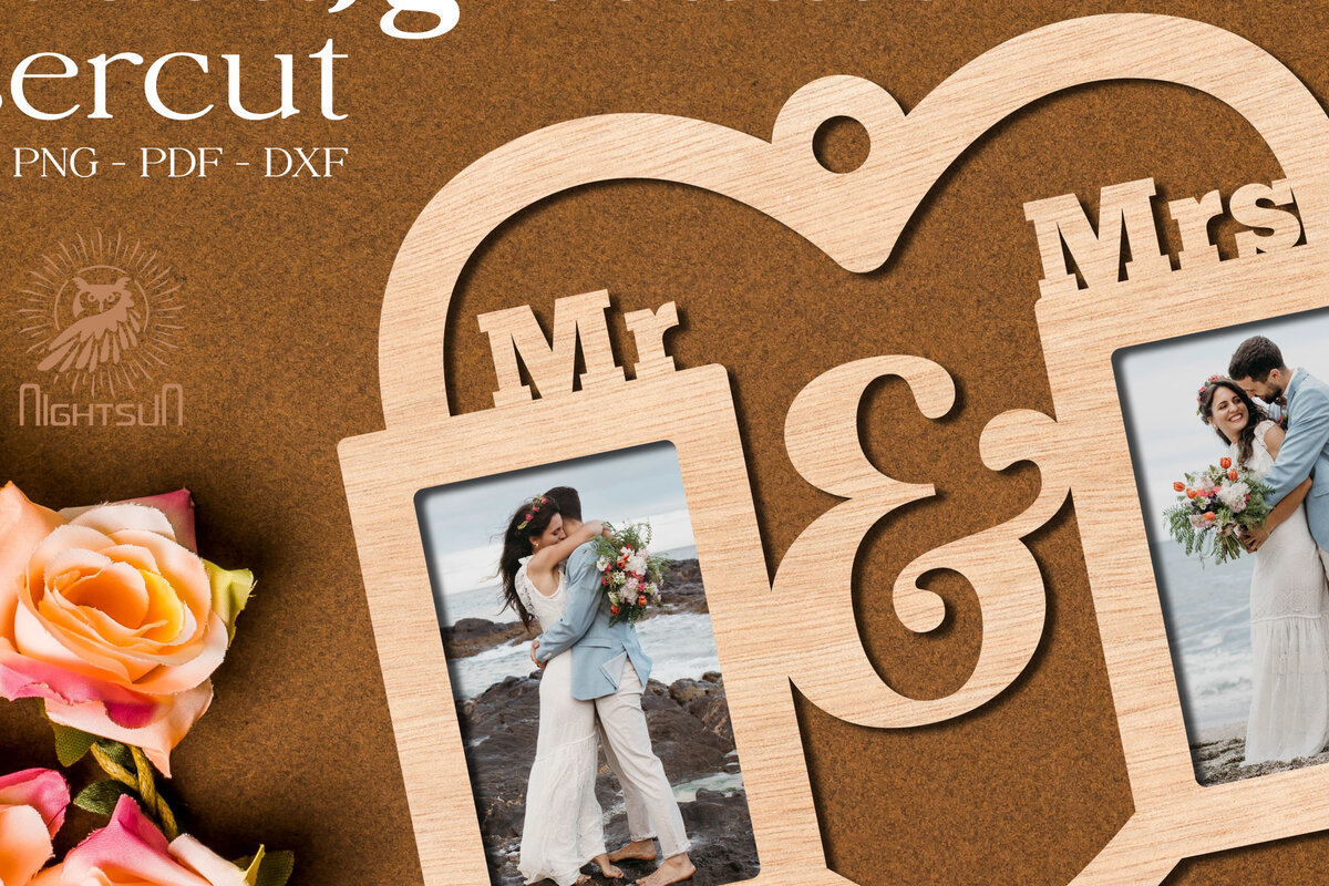 Σετ των 2 Intra απο ξύλο plywood 3mm-4mm πάχος – Κορνίζα Γάμου Lasercut Δίασταση  20x20 cm INTRAFABR-74402050