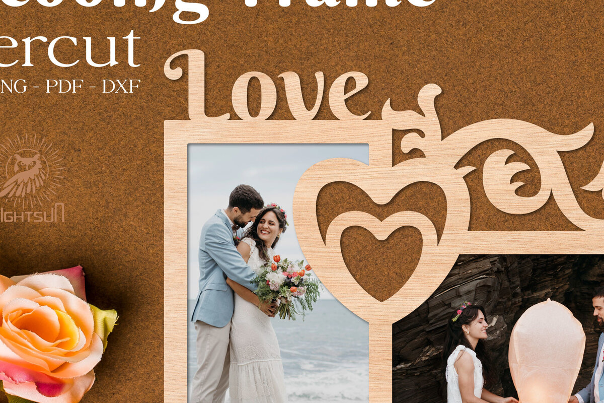 Σετ των 2 Intra απο ξύλο plywood 3mm-4mm πάχος – Κορνίζα γάμου Love Laercut Δίασταση  20x20 cm INTRAFABR-74402502