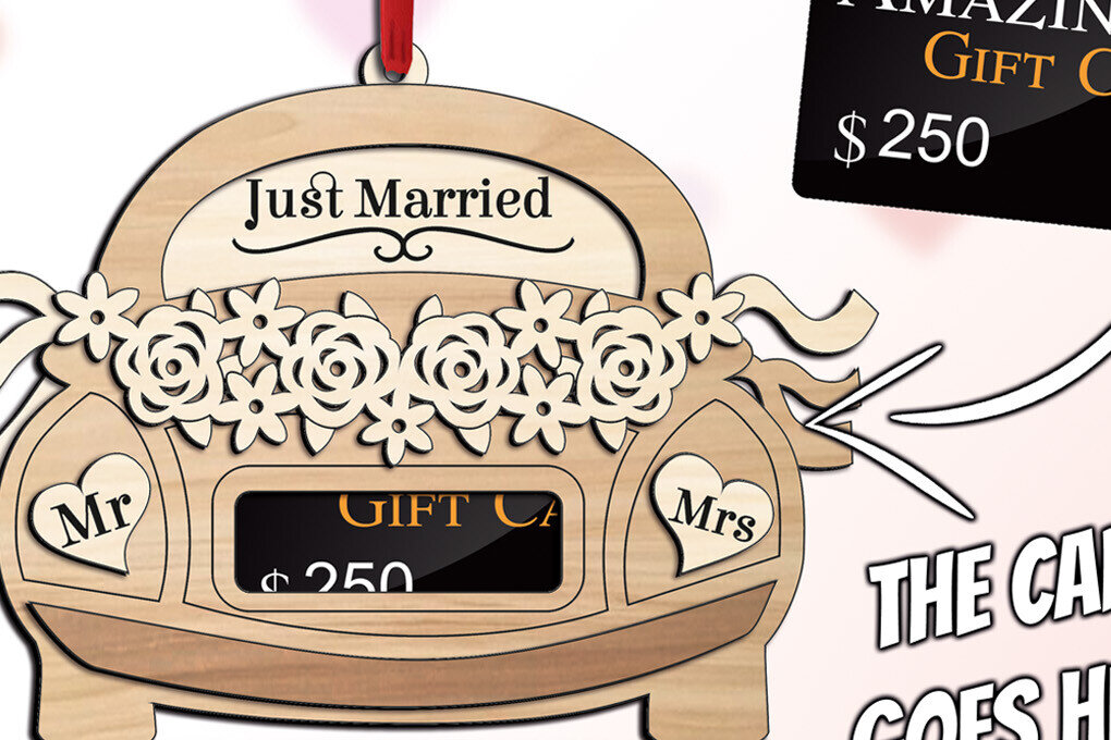 Σετ των 2 Intra απο ξύλο plywood 3mm-4mm πάχος – Δώρο κάρτας γάμου Car Laser Δίασταση  20x20 cm INTRAFABR-105809415