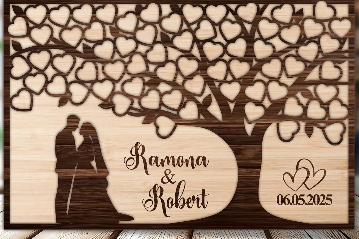 Σετ των 2 Intra απο ξύλο plywood 3mm-4mm πάχος – Βιβλίο επισκεπτών γάμου Tree of Heart Δίασταση  20x20 cm INTRAFABR-124456922