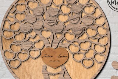 Σετ των 2 Intra απο ξύλο plywood 3mm-4mm πάχος – Βιβλίο επισκεπτών γάμου Tree of Heart Δίασταση  20x20 cm INTRAFABR-105439410