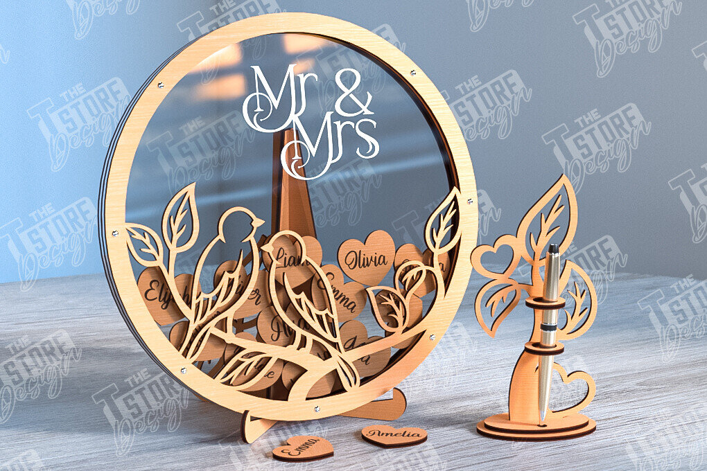 Σετ των 2 Intra απο ξύλο plywood 3mm-4mm πάχος – Βιβλίο επισκεπτών γάμου | Ευχές Γάμου | CNC Δίασταση  20x20 cm INTRAFABR-102132494