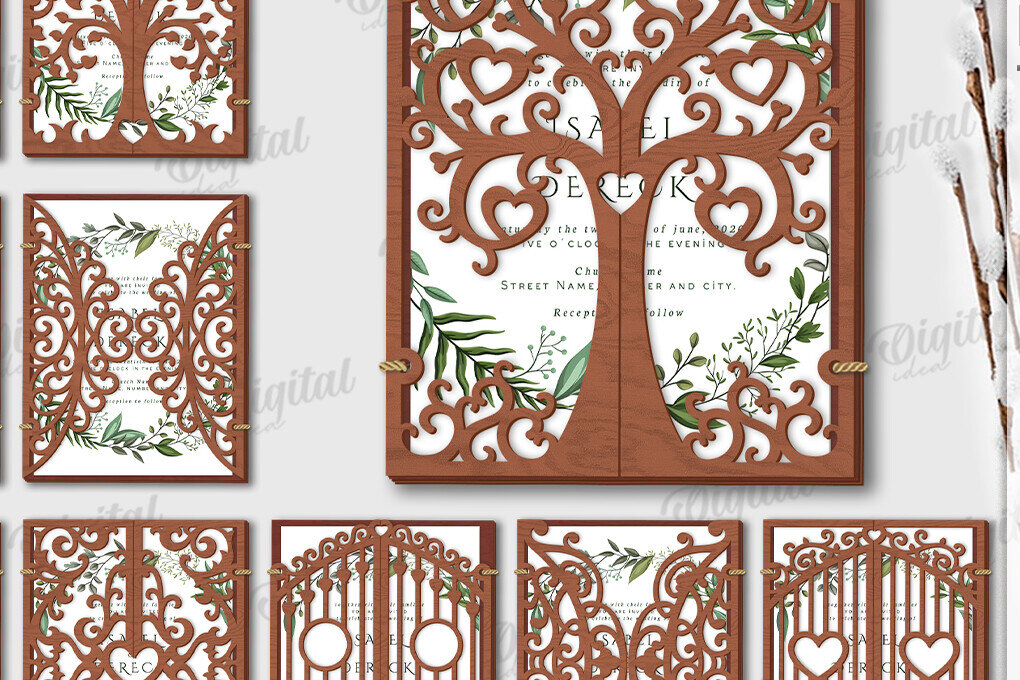 Σετ των 2 Intra απο ξύλο plywood 3mm-4mm πάχος – Πακέτο Laser Κάτοχοι Προσκλητηρίων Γάμου Δίασταση  20x20 cm INTRAFABR-120039563