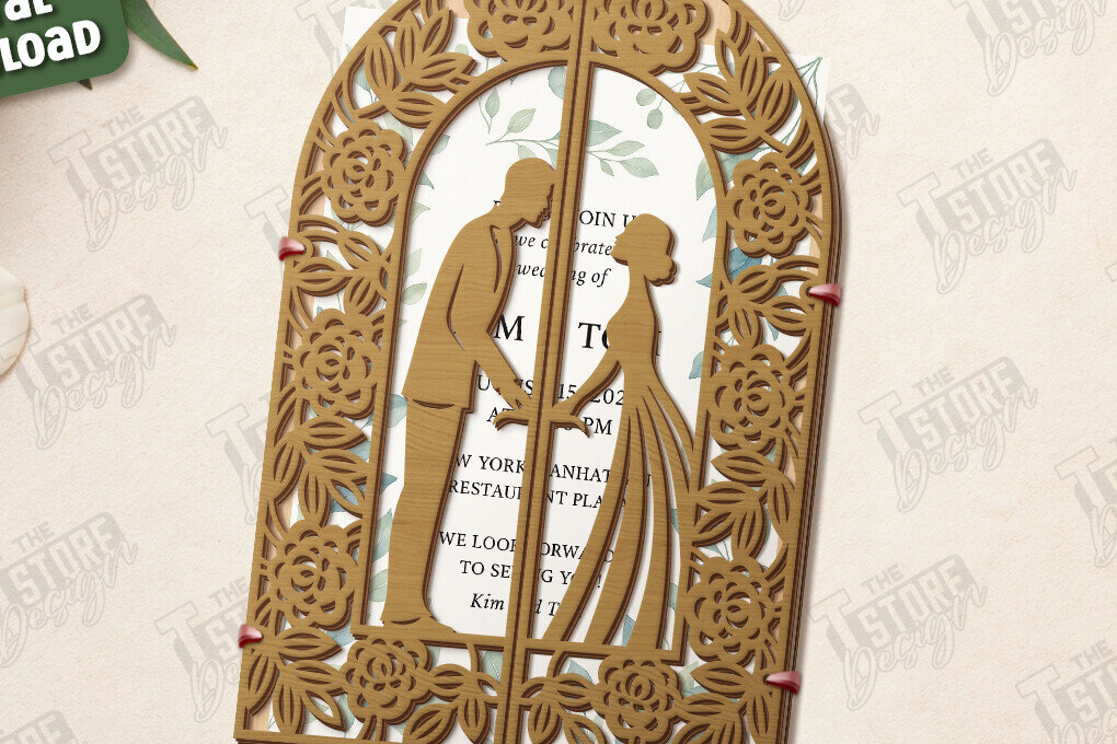 Σετ των 2 Intra απο ξύλο plywood 3mm-4mm πάχος – Προσκλητήριο Γάμου | Αρχείο CNC Δίασταση  20x20 cm INTRAFABR-123770535