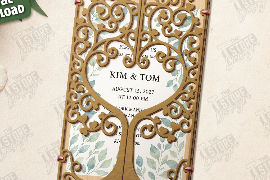 Σετ των 2 Intra απο ξύλο plywood 3mm-4mm πάχος – Προσκλητήριο Γάμου | Αρχείο CNC Δίασταση  20x20 cm INTRAFABR-123770530