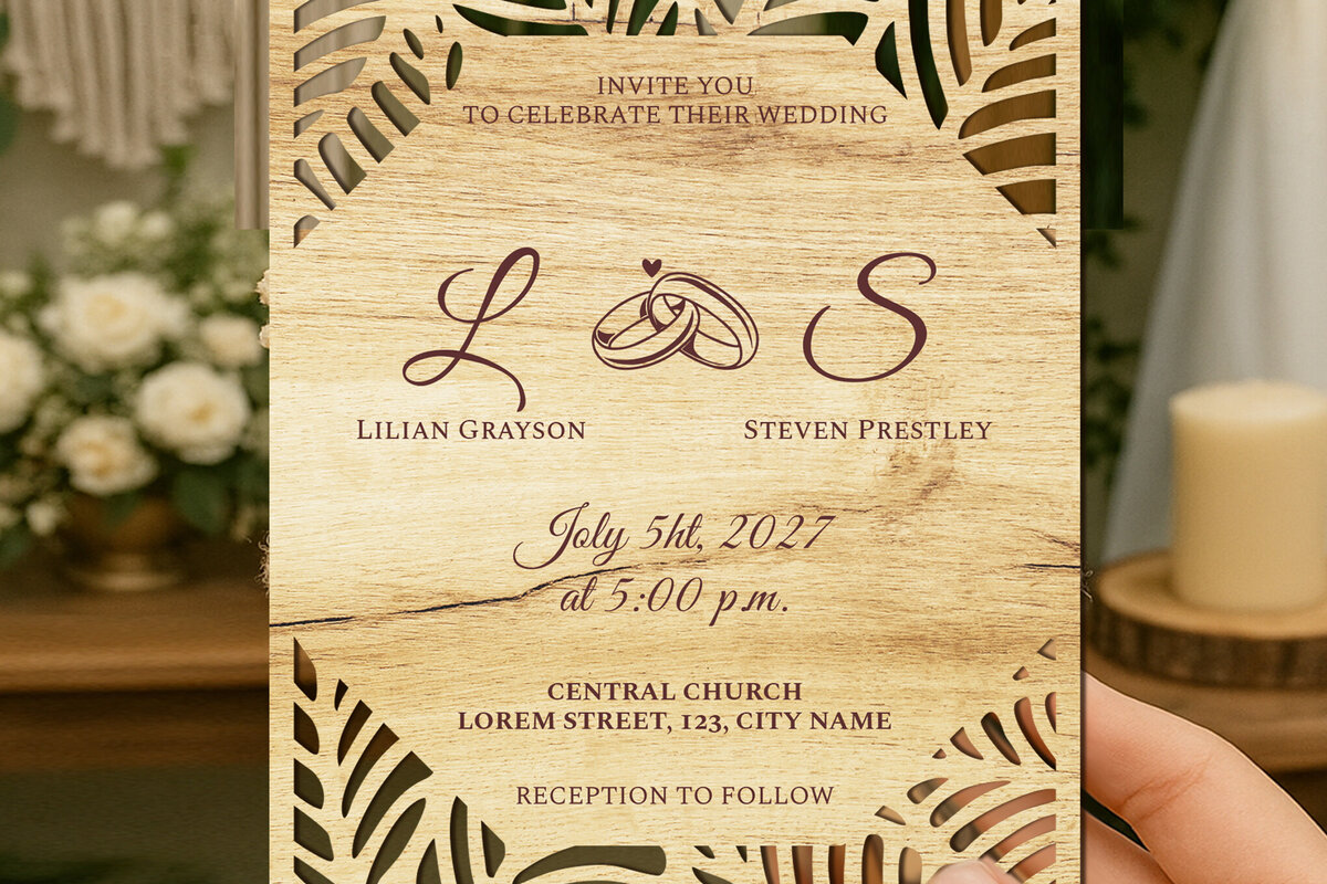 Σετ των 2 Intra απο ξύλο plywood 3mm-4mm πάχος – Σετ Προσκλητήριο Γάμου Δίασταση  20x20 cm INTRAFABR-124401753