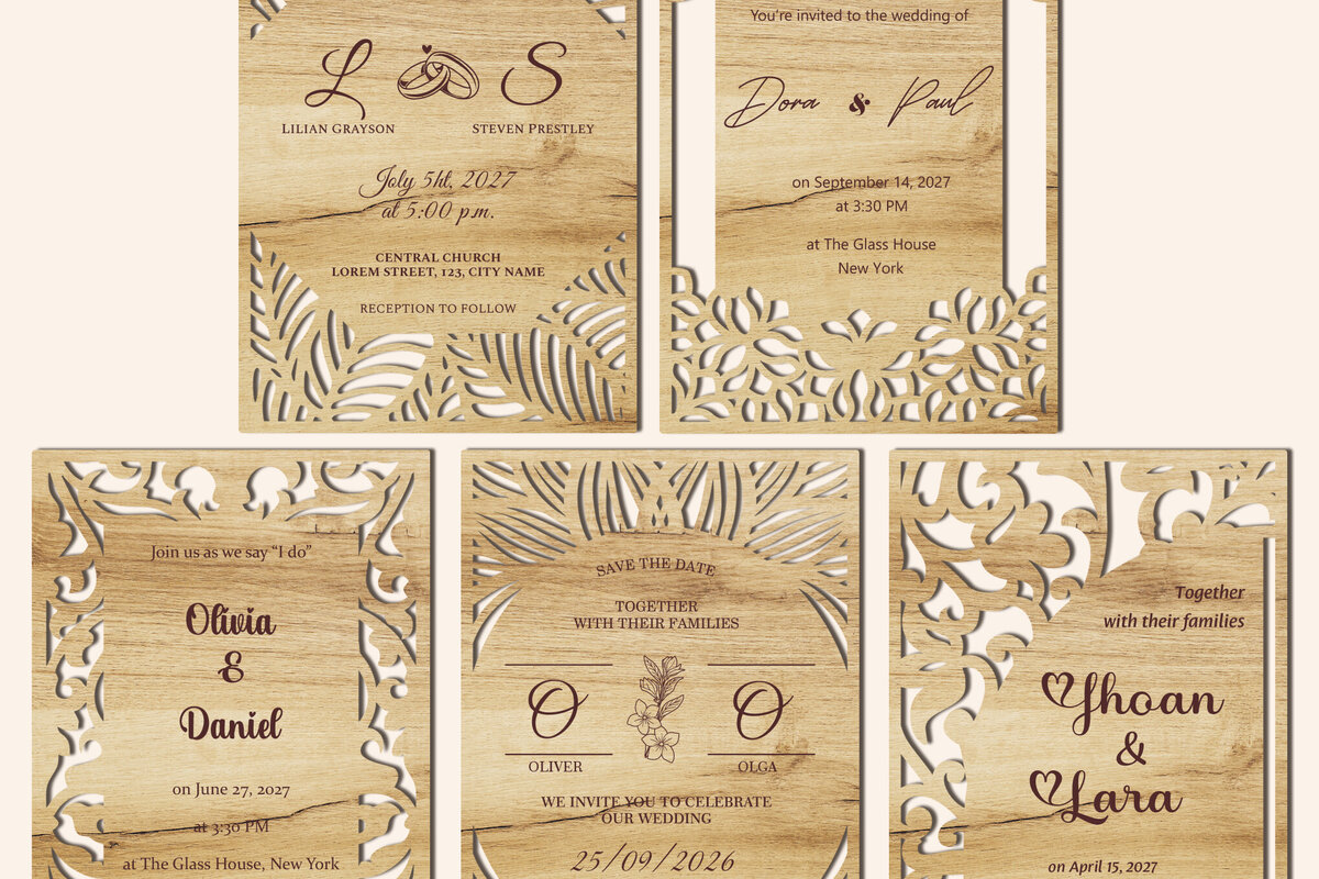 Σετ των 2 Intra απο ξύλο plywood 3mm-4mm πάχος – Προσκλητήριο γάμου σετ 5 τεμ Δίασταση  20x20 cm INTRAFABR-125408441