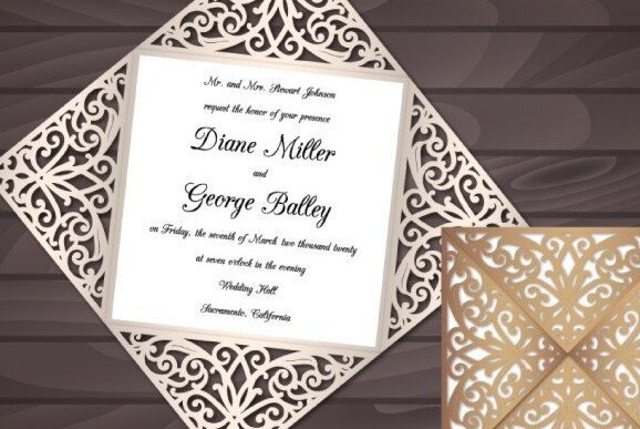 Σετ των 2 Intra απο ξύλο plywood 3mm-4mm πάχος – Προσκλητήριο γάμου Τετράπτυχη κάρτα Δίασταση  20x20 cm INTRAFABR-32391583