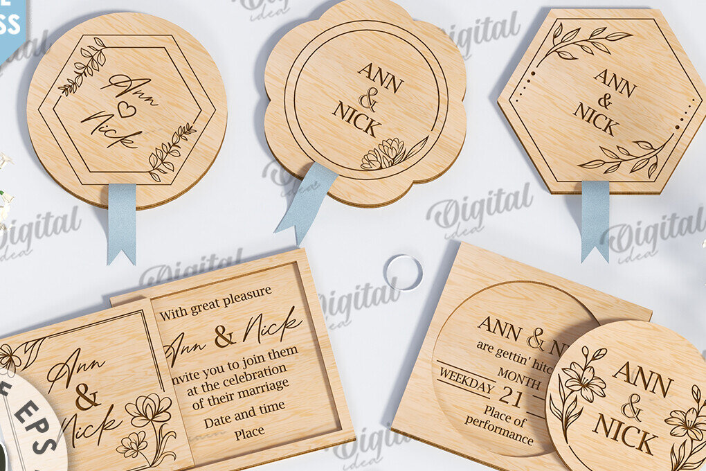 Σετ των 2 Intra απο ξύλο plywood 3mm-4mm πάχος – Προσκλητήρια Γάμου LaserCut Πακέτο Δίασταση  20x20 cm INTRAFABR-117336918