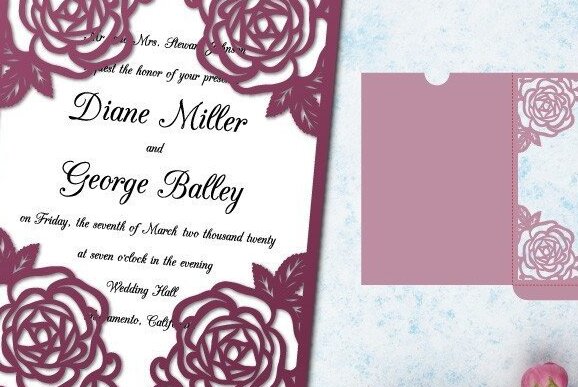 Σετ των 2 Intra απο ξύλο plywood 3mm-4mm πάχος – Φάκελος με κορνίζα τσέπης γάμου με τριαντάφυλλα Δίασταση  20x20 cm INTRAFABR-32779925