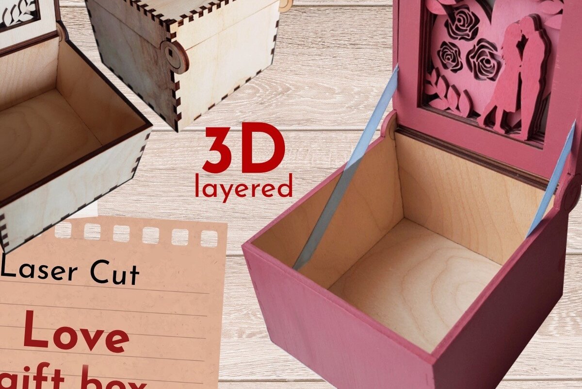 Σετ των 2 Intra απο ξύλο plywood 3mm-4mm πάχος – Κουτί για δαχτυλίδια γάμου, Δώρο Cut Laser Δίασταση  20x20 cm INTRAFABR-57038930