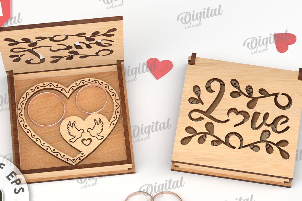 Σετ των 2 Intra απο ξύλο plywood 3mm-4mm πάχος – Κουτί βέρας με λέιζερ. 3D Ring Box Δίασταση  20x20 cm INTRAFABR-113845092