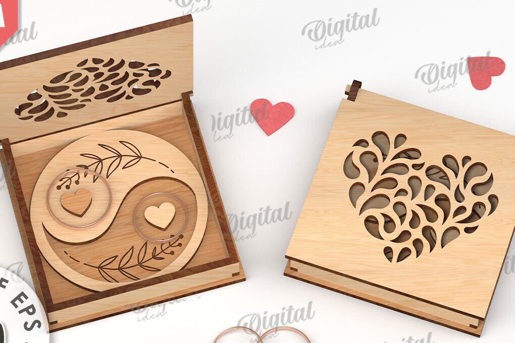 Σετ των 2 Intra απο ξύλο plywood 3mm-4mm πάχος – Κουτί βέρας με λέιζερ. 3D Ring Box Δίασταση  20x20 cm INTRAFABR-113845130