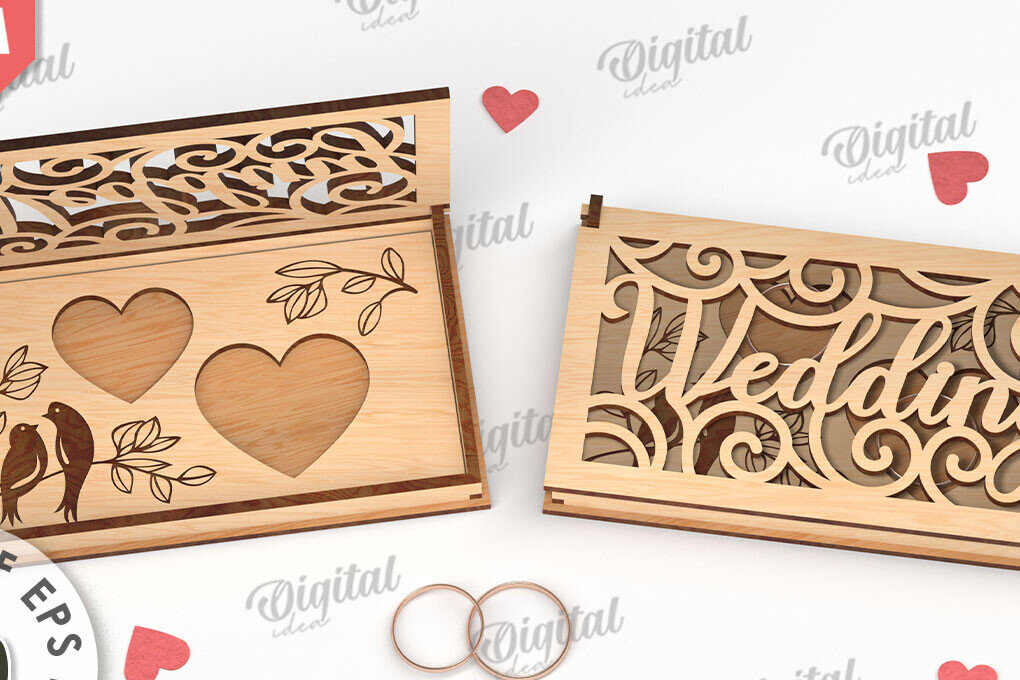 Σετ των 2 Intra απο ξύλο plywood 3mm-4mm πάχος – Κουτί βέρας με λέιζερ. 3D Ring Box Δίασταση  20x20 cm INTRAFABR-113845154