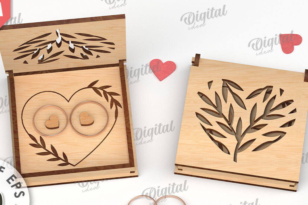 Σετ των 2 Intra απο ξύλο plywood 3mm-4mm πάχος – Κουτί βέρας με λέιζερ. 3D Ring Box Δίασταση  20x20 cm INTRAFABR-113845182