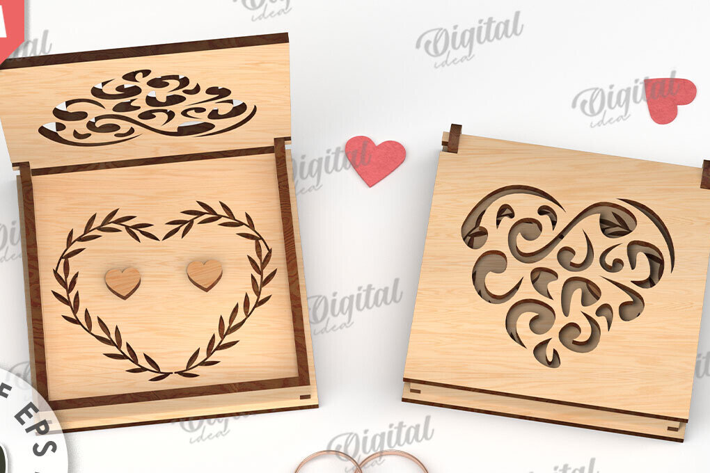 Σετ των 2 Intra απο ξύλο plywood 3mm-4mm πάχος – Κουτί βέρας με λέιζερ. 3D Ring Box Δίασταση  20x20 cm INTRAFABR-113845356