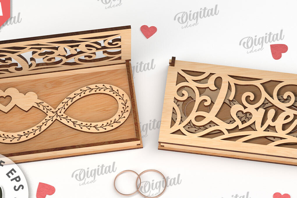 Σετ των 2 Intra απο ξύλο plywood 3mm-4mm πάχος – Κουτί βέρας με λέιζερ. 3D Ring Box Δίασταση  20x20 cm INTRAFABR-113845381