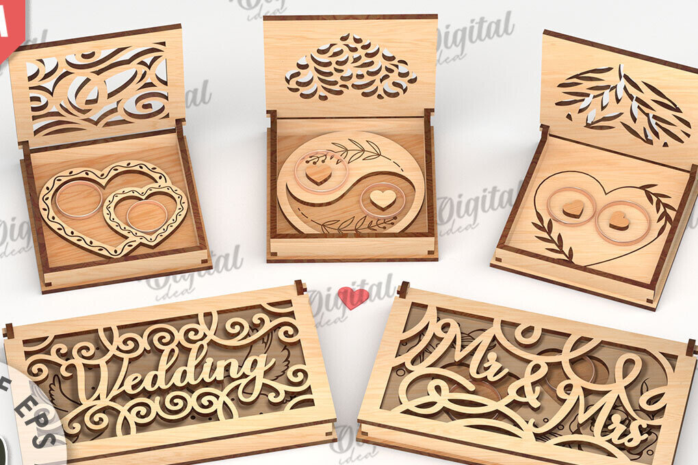 Σετ των 2 Intra απο ξύλο plywood 3mm-4mm πάχος – Κουτιά για δαχτυλίδια Δέσμη κοπής με λέιζερ Δίασταση  20x20 cm INTRAFABR-113846800