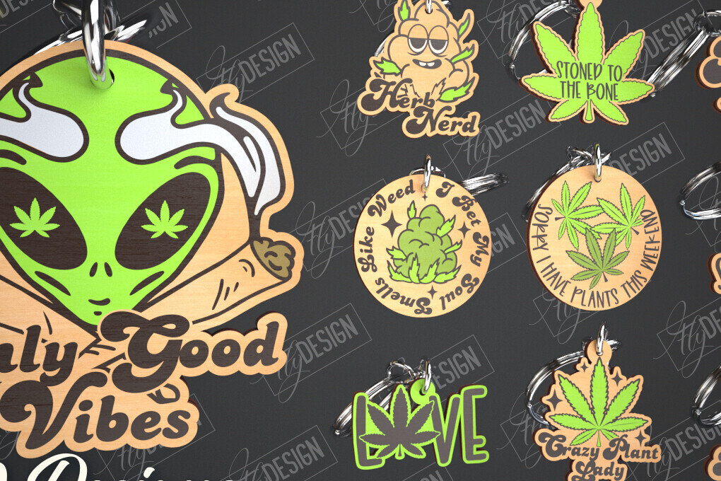 Σετ των 3 Intra απο ξύλο plywood 3mm-4mm πάχος – Μπρελόκ Weed Bundle |Cannabis Δίασταση  5x5 cm INTRAFABR-102119694